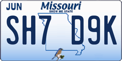 MO license plate SH7D9K