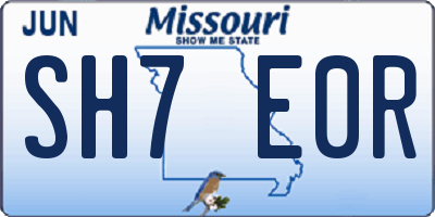 MO license plate SH7E0R