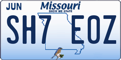 MO license plate SH7E0Z