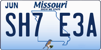 MO license plate SH7E3A