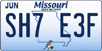 MO license plate SH7E3F