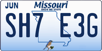 MO license plate SH7E3G