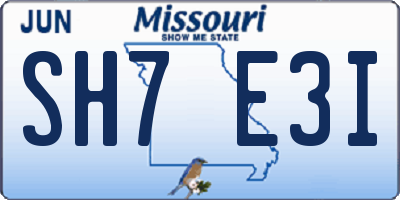 MO license plate SH7E3I
