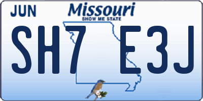 MO license plate SH7E3J