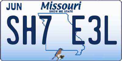 MO license plate SH7E3L