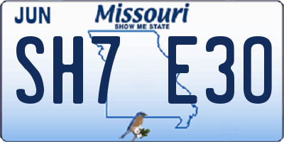 MO license plate SH7E3O