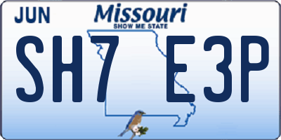 MO license plate SH7E3P