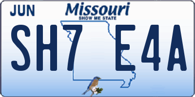 MO license plate SH7E4A