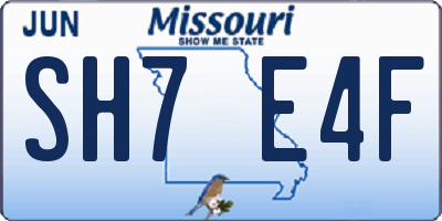 MO license plate SH7E4F