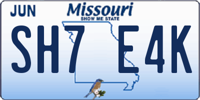 MO license plate SH7E4K