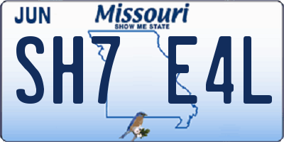 MO license plate SH7E4L