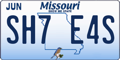 MO license plate SH7E4S