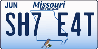 MO license plate SH7E4T