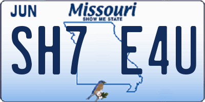 MO license plate SH7E4U