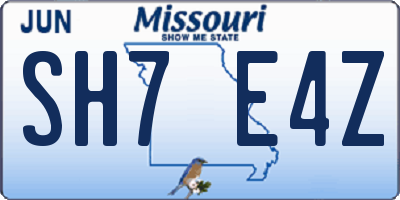 MO license plate SH7E4Z