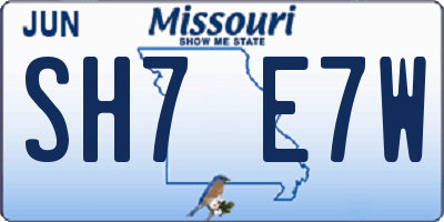 MO license plate SH7E7W