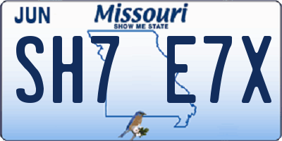 MO license plate SH7E7X