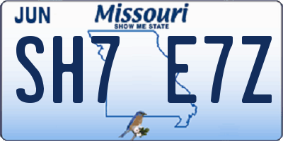 MO license plate SH7E7Z