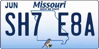 MO license plate SH7E8A