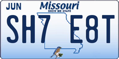 MO license plate SH7E8T
