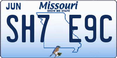 MO license plate SH7E9C