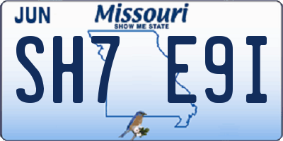 MO license plate SH7E9I