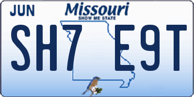 MO license plate SH7E9T