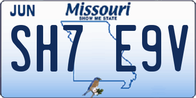 MO license plate SH7E9V