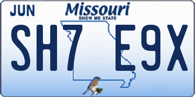 MO license plate SH7E9X