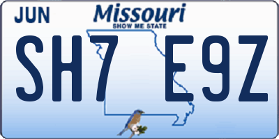 MO license plate SH7E9Z