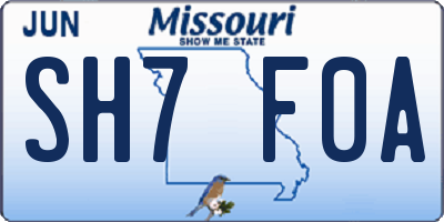 MO license plate SH7F0A