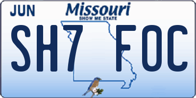 MO license plate SH7F0C