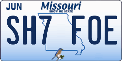 MO license plate SH7F0E