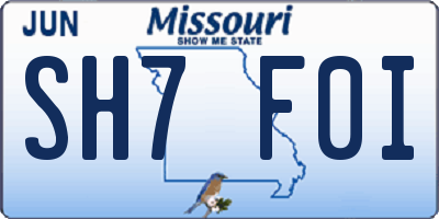MO license plate SH7F0I