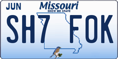 MO license plate SH7F0K
