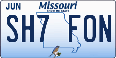 MO license plate SH7F0N