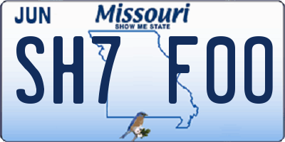 MO license plate SH7F0O