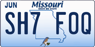 MO license plate SH7F0Q