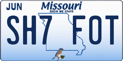 MO license plate SH7F0T