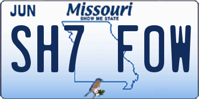 MO license plate SH7F0W