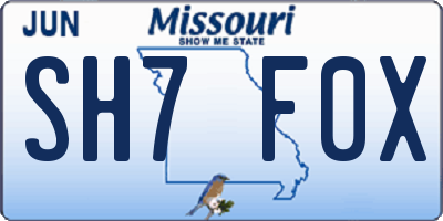 MO license plate SH7F0X
