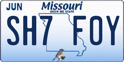 MO license plate SH7F0Y