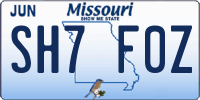 MO license plate SH7F0Z
