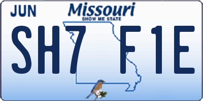 MO license plate SH7F1E
