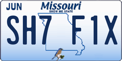 MO license plate SH7F1X