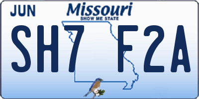 MO license plate SH7F2A