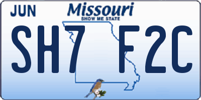 MO license plate SH7F2C