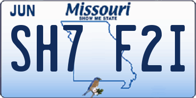 MO license plate SH7F2I