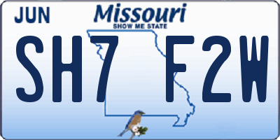 MO license plate SH7F2W