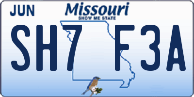 MO license plate SH7F3A